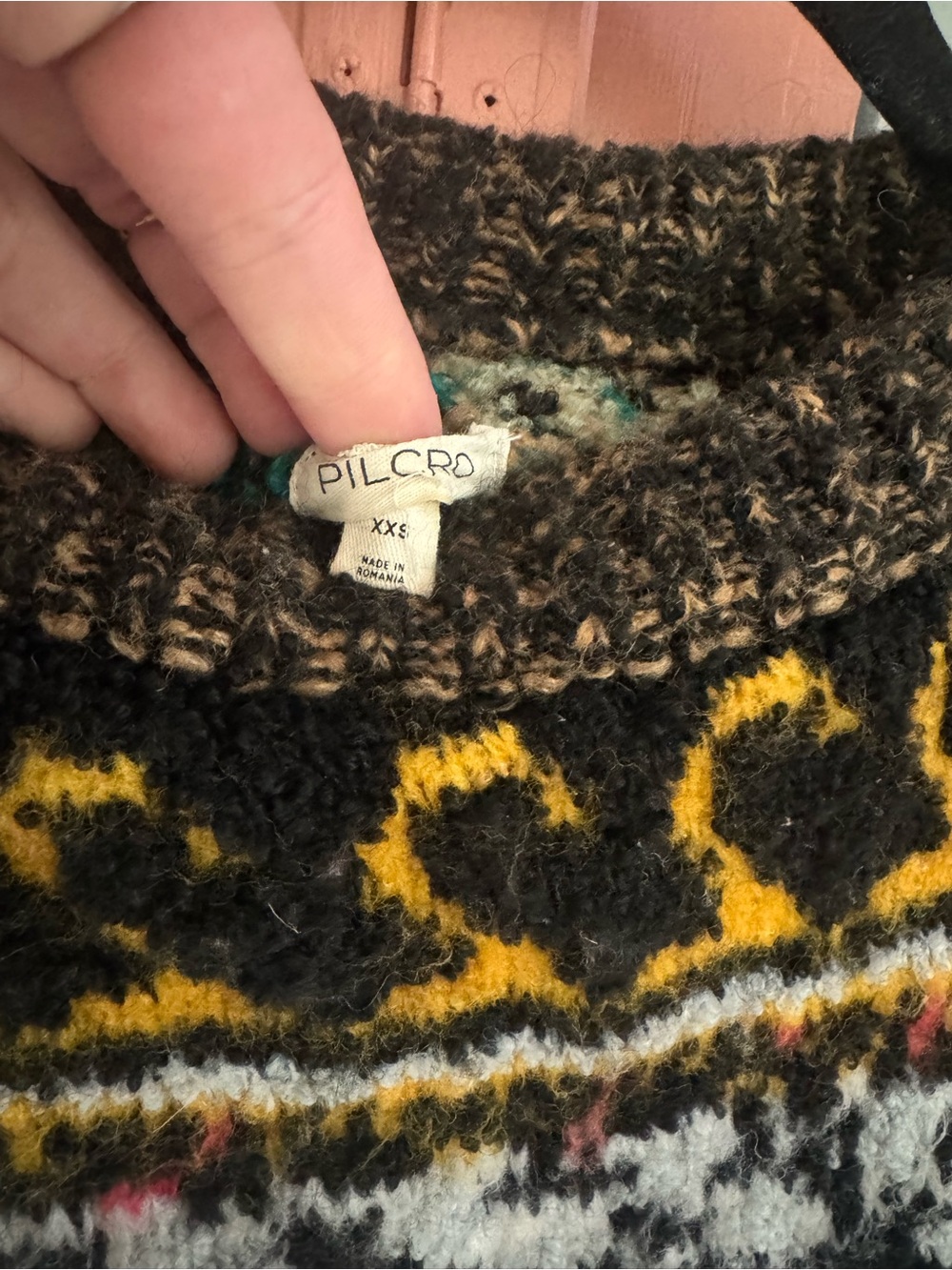 Pilcro Multicolor Patterned Crewneck Sweater - Black & Yellow - Picture 2 of 6